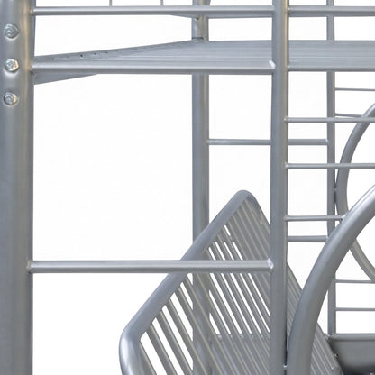 Metal Futon Bunk Bed, Twin over Full with Convertible Futon Frame, Silver