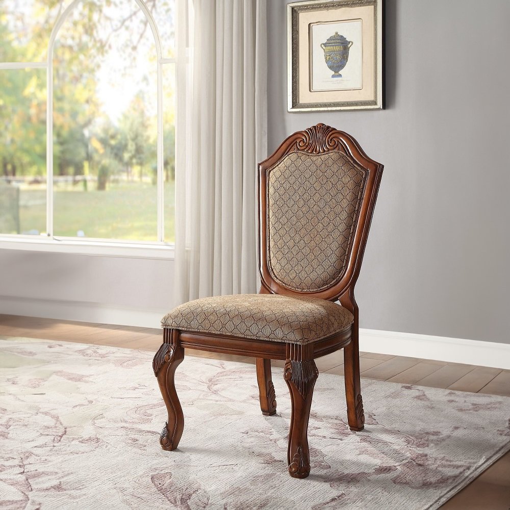 Chateau De Ville Side Chair (Set-2), Fabric & Cherry