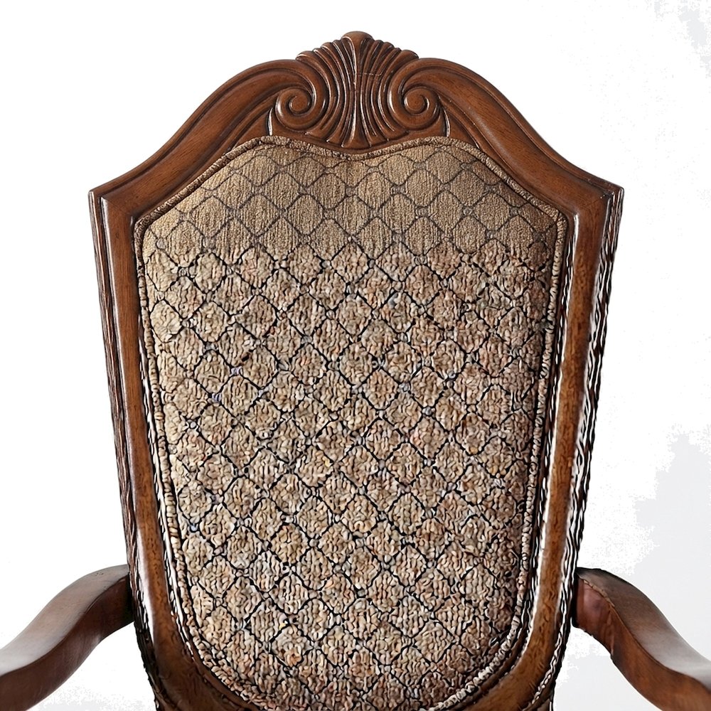 Fabric Upholstered Accent Armchair with Wood Arms, Set of 2, Fabric & Cherry