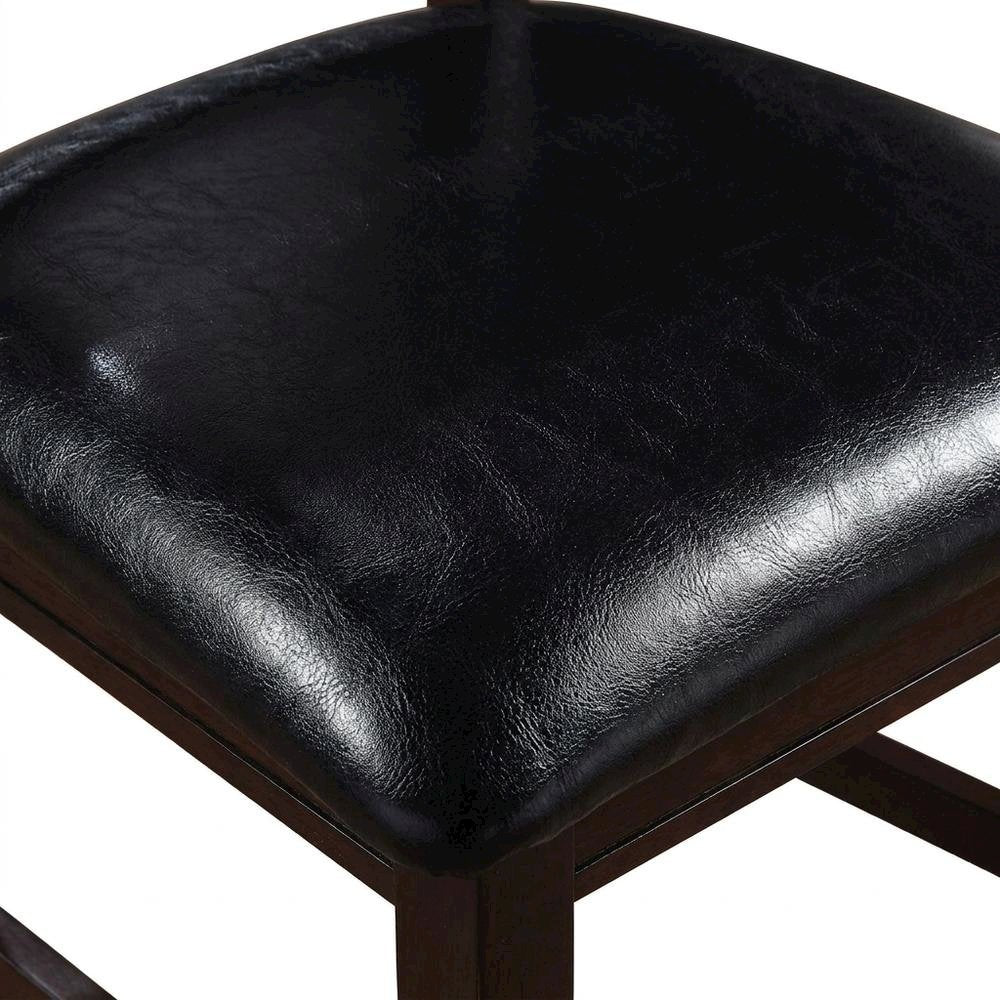 Faux Leather Wood Dining Chair, Black Synthetic Leather & Cherry, Set of 2