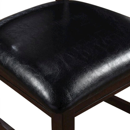 Faux Leather Wood Dining Chair, Black Synthetic Leather & Cherry, Set of 2
