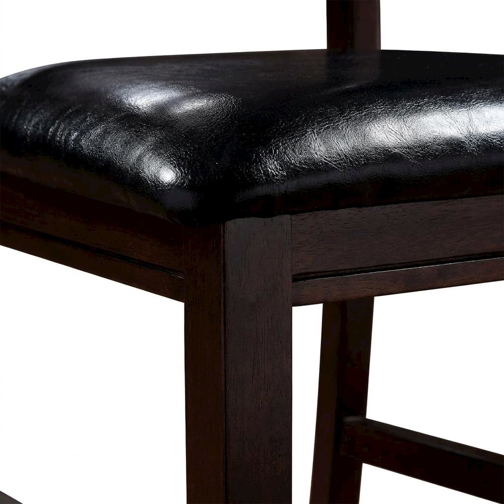 Faux Leather Wood Dining Chair, Black Synthetic Leather & Cherry, Set of 2