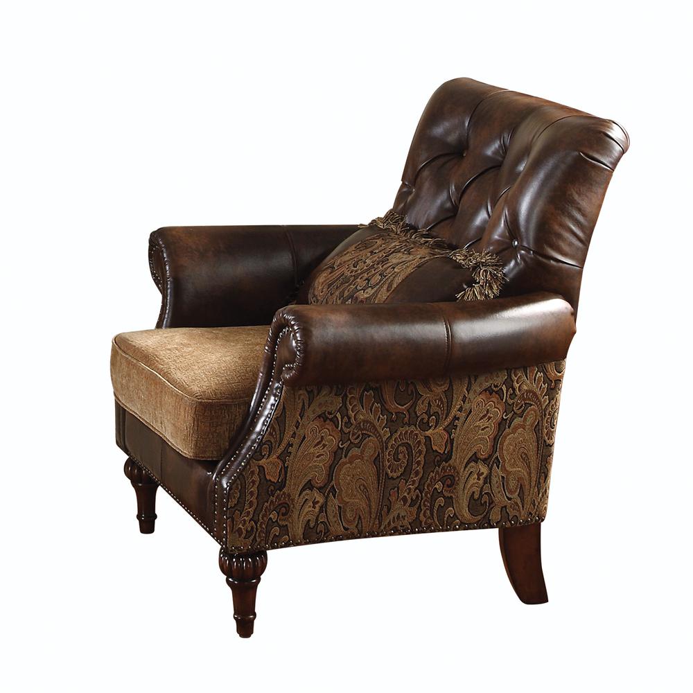 Dreena Chair w/Pillow, Two Tone Brown Leatherette & Chenille