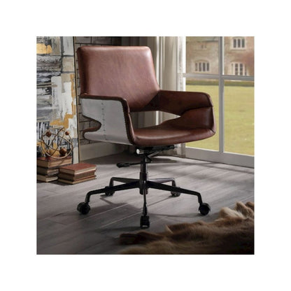 Kamau Swivel Office Chair, Vintage Cocoa Top Grain Leather