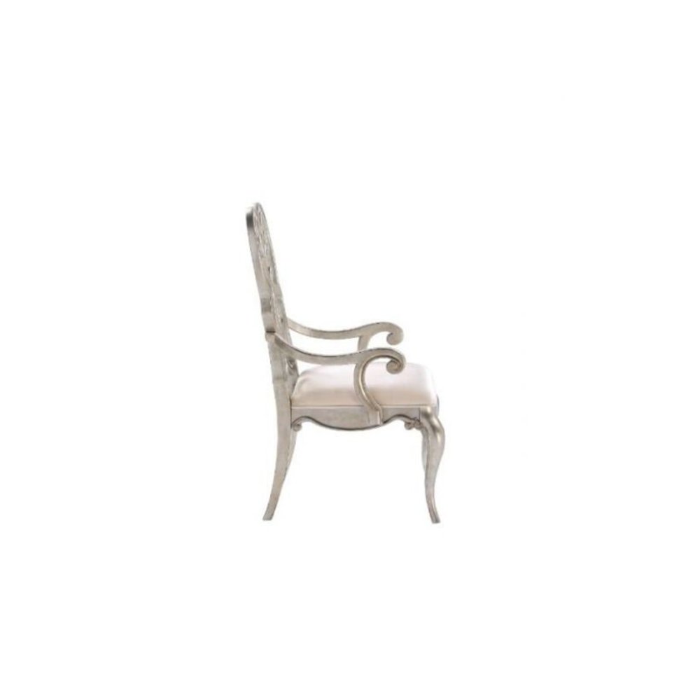 Esteban Arm Chair (Set-2), Ivory Velvet & Antique Champagne