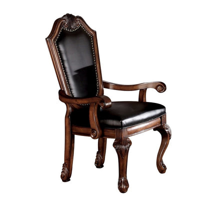 Chateau De Ville Arm Chair (Set-2), Black Leatherette & Cherry
