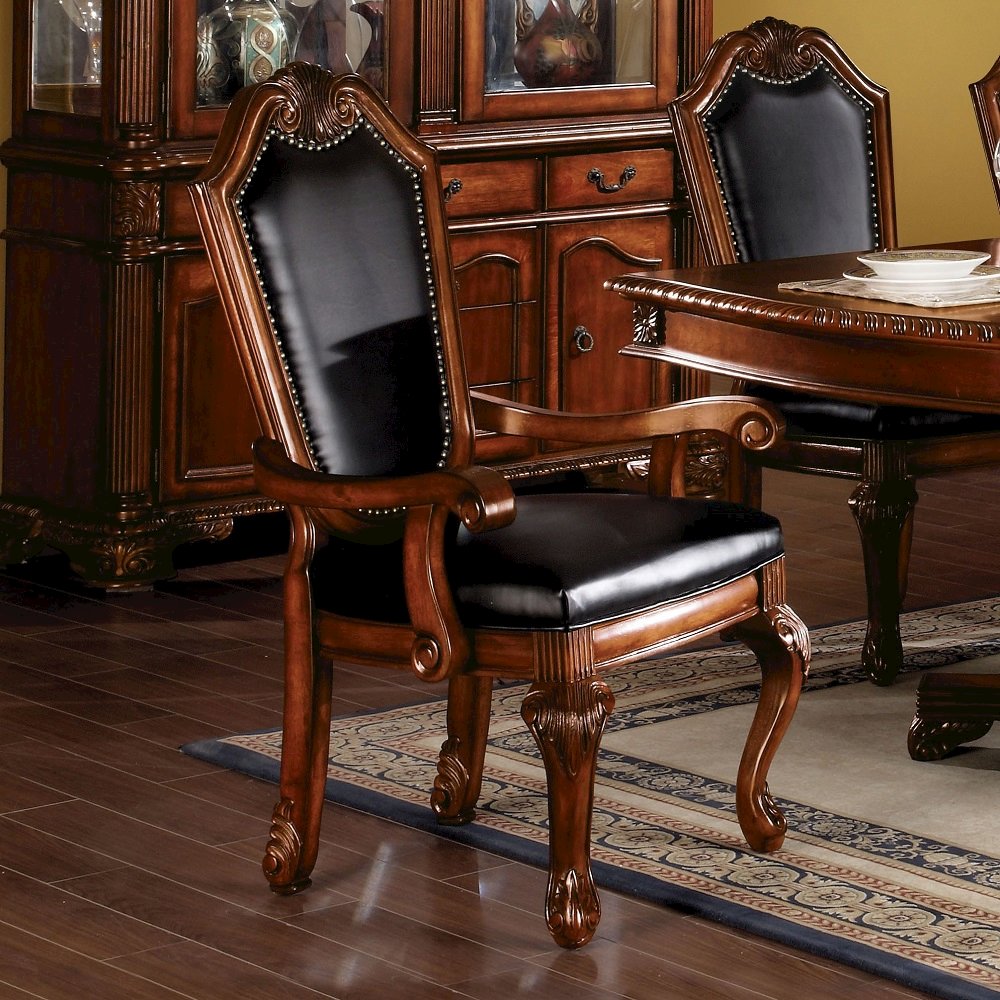 Chateau De Ville Arm Chair (Set-2), Black Leatherette & Cherry