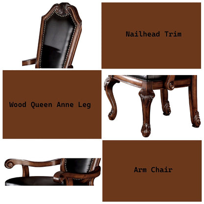 Chateau De Ville Arm Chair (Set-2), Black Leatherette & Cherry