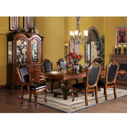Chateau De Ville Arm Chair (Set-2), Black Leatherette & Cherry
