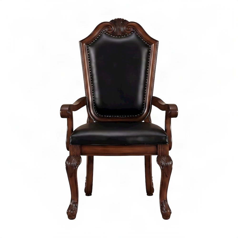 PU Leather Accent Armchair with Wood, Set of 2, Black Synthetic Leather & Cherry
