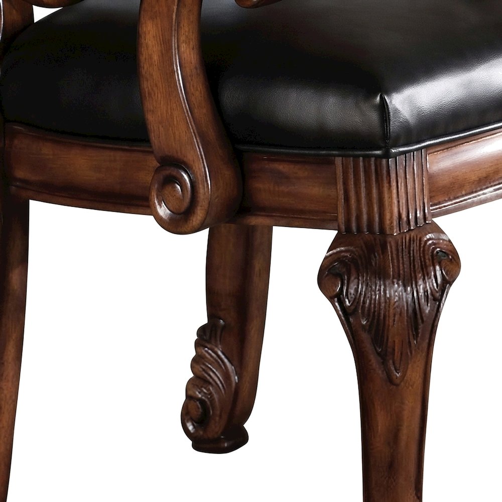 PU Leather Accent Armchair with Wood, Set of 2, Black Synthetic Leather & Cherry