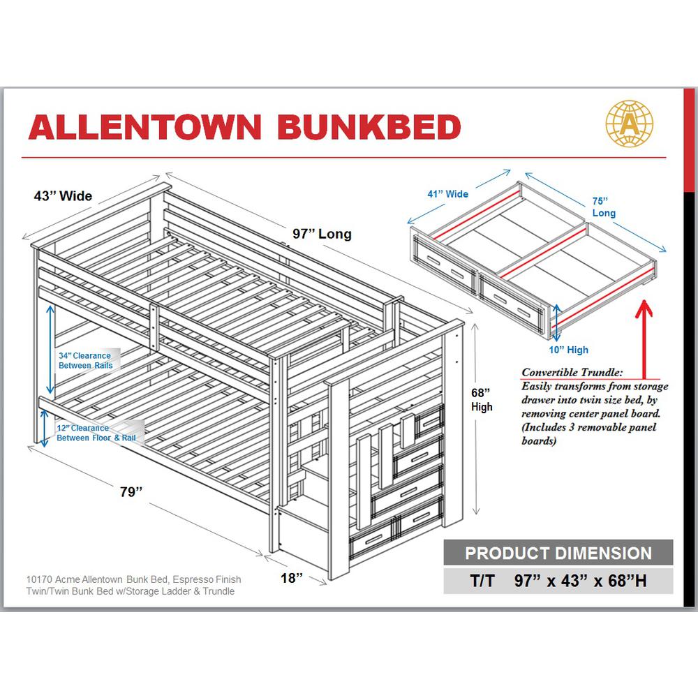 Allentown Bunk Bed (T/T) w/Trundle (Twin) & Storage, White