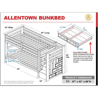 Allentown Bunk Bed (T/T) w/Trundle (Twin) & Storage, White