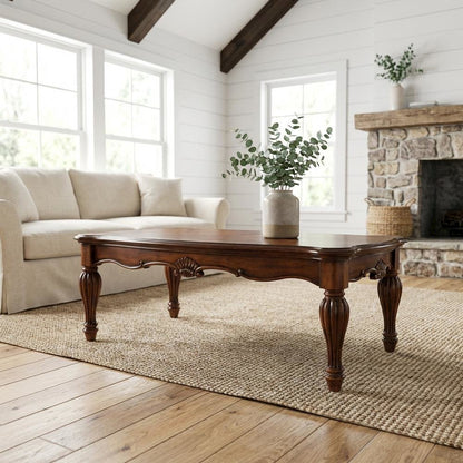 Cherry Wood Veneer Coffee Table with Durable Surface and 110 lbs Capacity