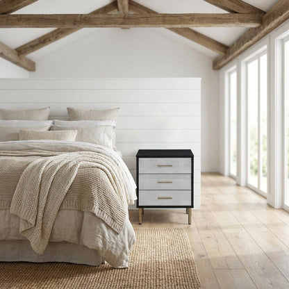 Black Modern Nightstand with Metallic Finishes and Sleek Design