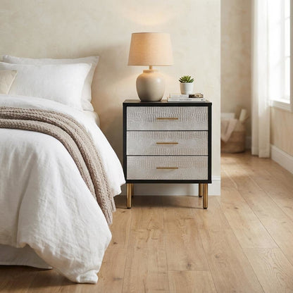 Black Modern Nightstand with Metallic Finishes and Sleek Design