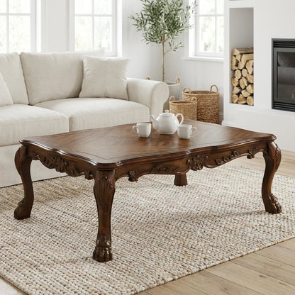 Rectangular Coffee Table Cherry Oak Finish Wood Veneer Surface Durable Design