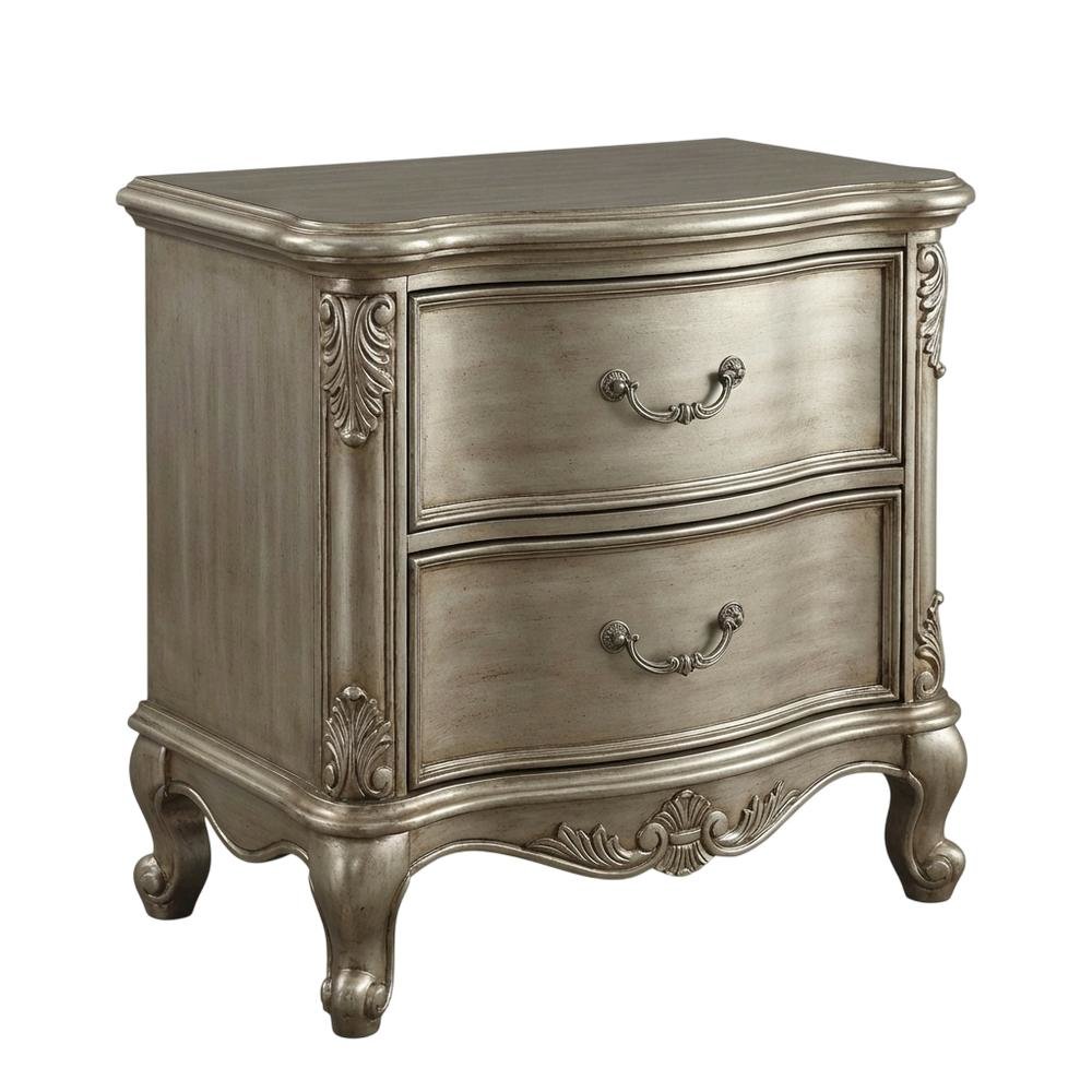 Gray Nightstand with Antique Finish, Transitional Style, Rectangular