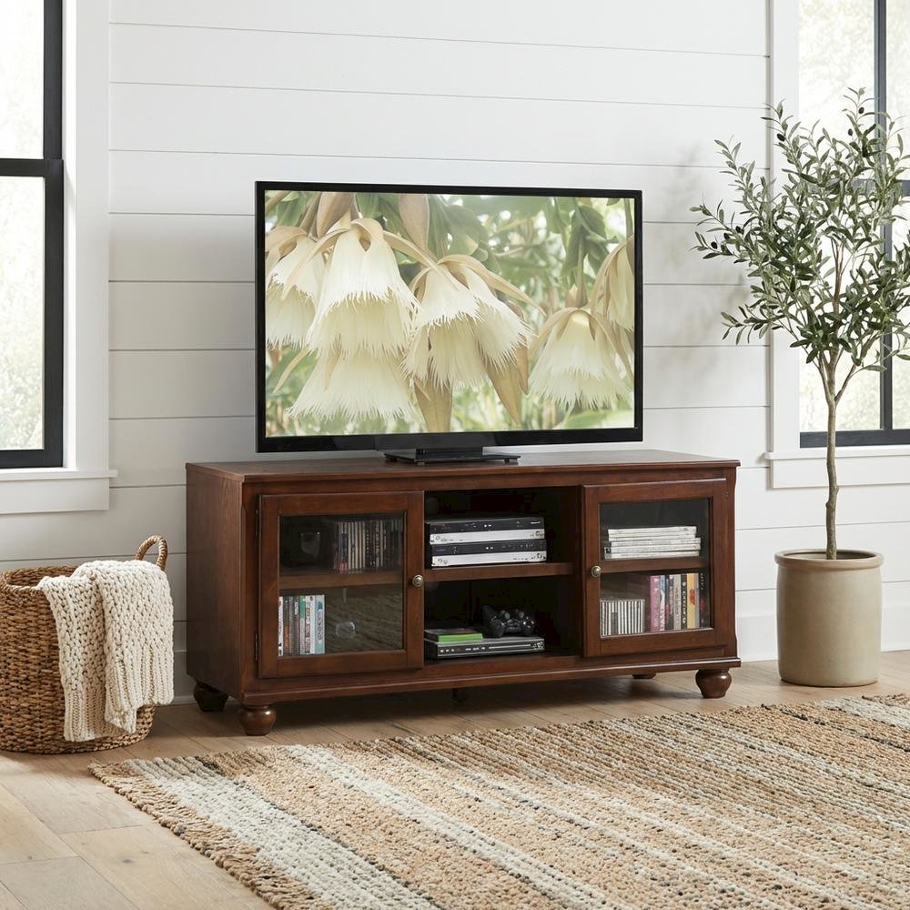 Walnut Wood TV Stand with Modern Design and Veneer Finish