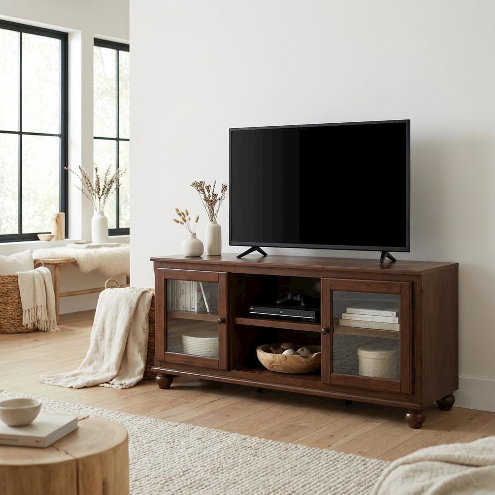 Walnut Wood TV Stand with Modern Design and Veneer Finish