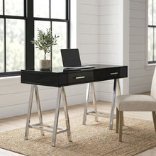 Black High Gloss And Chrome Finish Office Desk With Built-In Usb Port