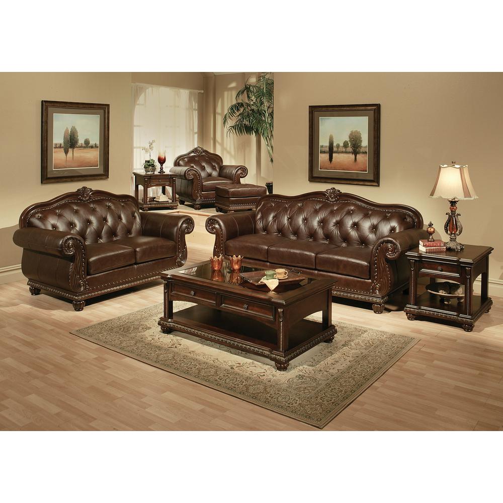 Anondale Sofa, Espresso Top Grain Leather Match & Cherry