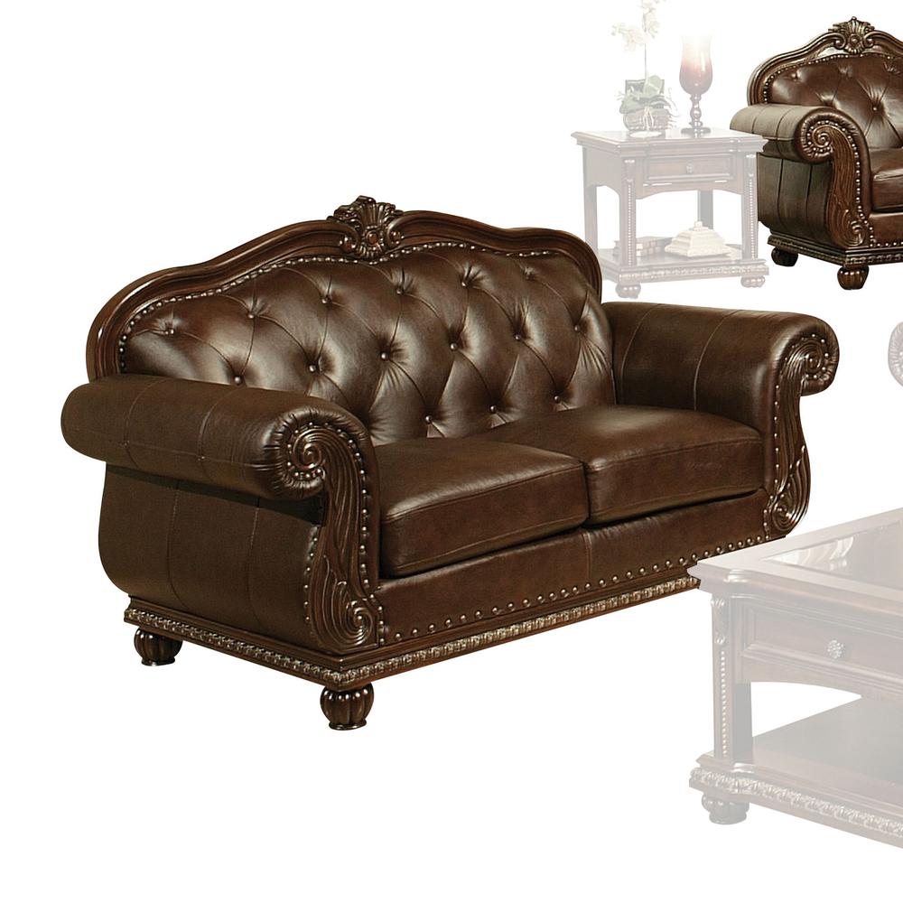 Anondale Loveseat, Espresso Top Grain Leather Match & Cherry