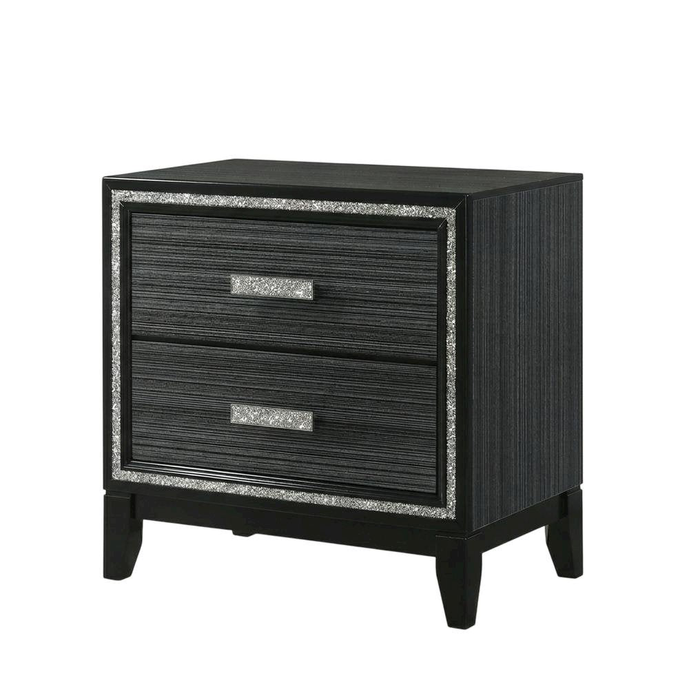 Weathered Black Nightstand with Wooden Construction and Compact Design