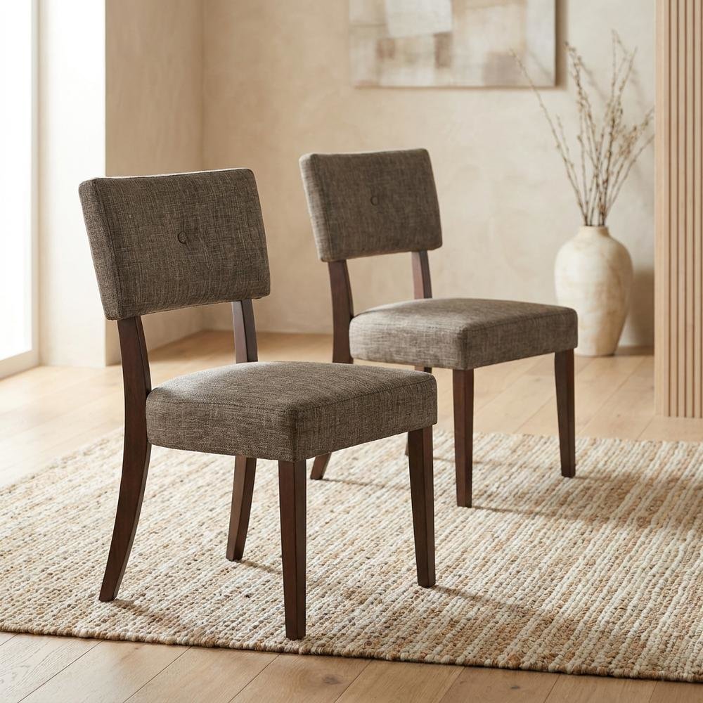 Performance Chenille Dining Chair with Wood Legs, Gray Fabric & Espresso, Set of 2