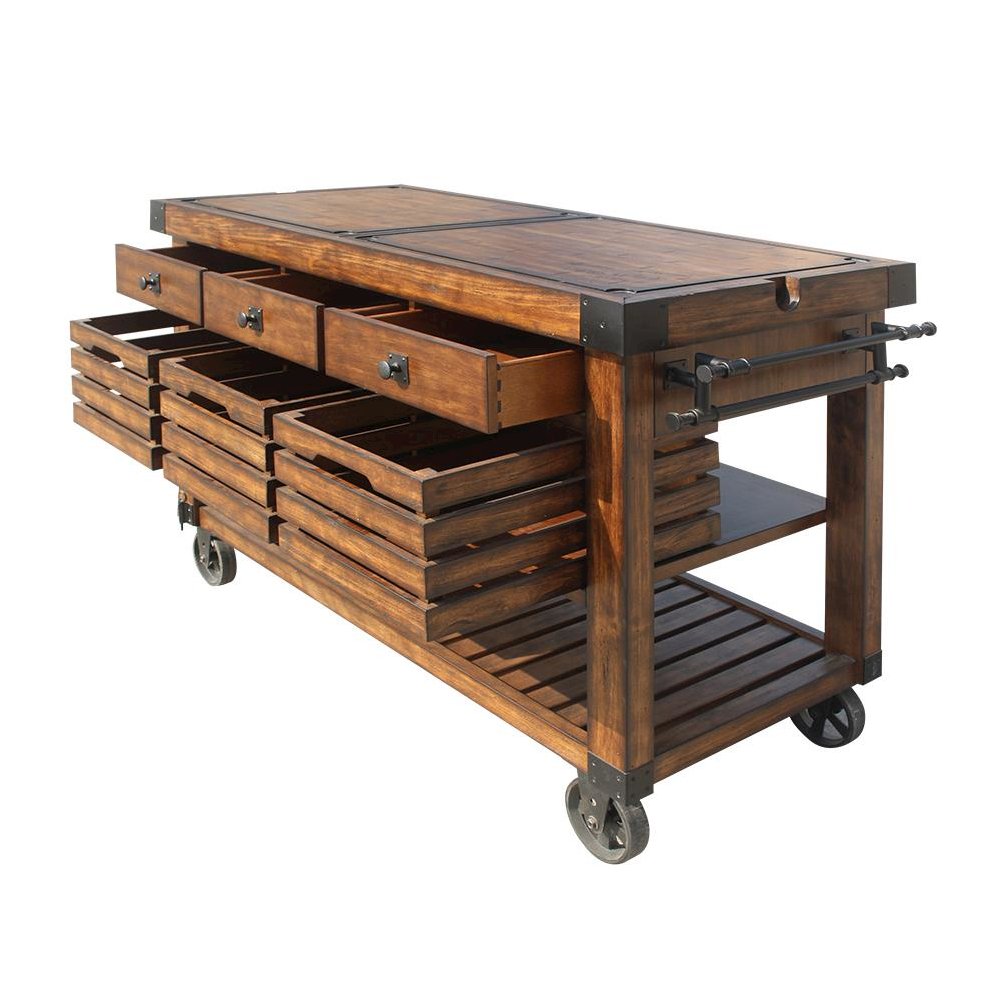 Kaif Kitchen Cart, Distressed Chestnut