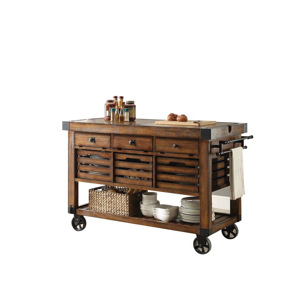 Kaif Kitchen Cart, Distressed Chestnut
