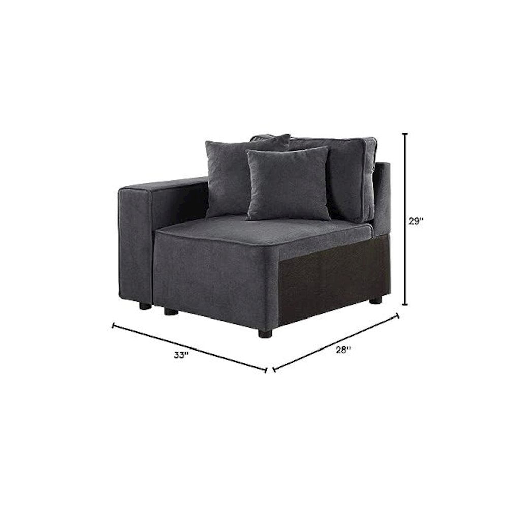 Silvester Modular - Left Facing Chair w/2 Pillows, Gray Fabric