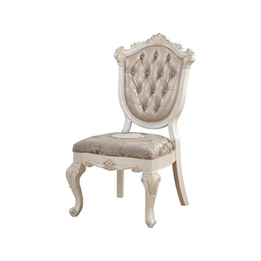 Chantelle Side Chair (Set-2), Rose Gold Leatherette & Pearl White