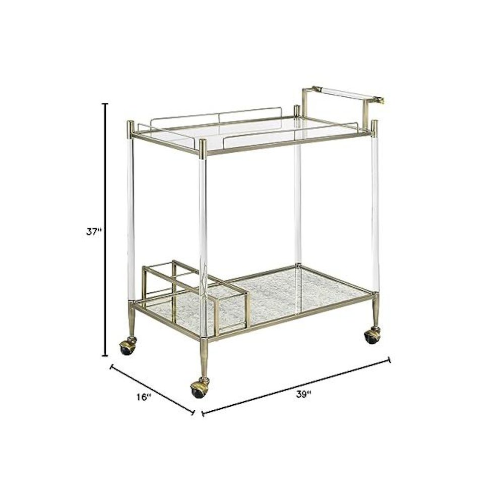 Cirro Serving Cart, Antique Mirror & Wire Brass