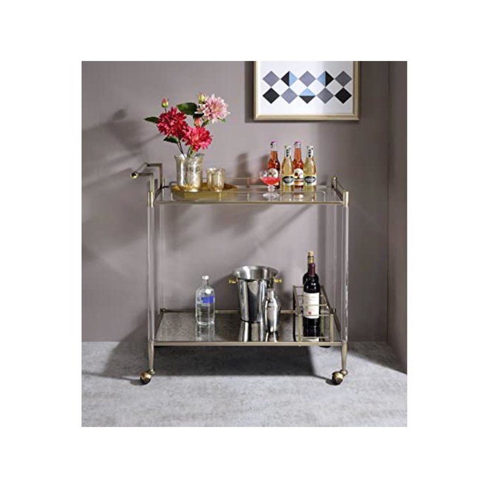 Cirro Serving Cart, Antique Mirror & Wire Brass