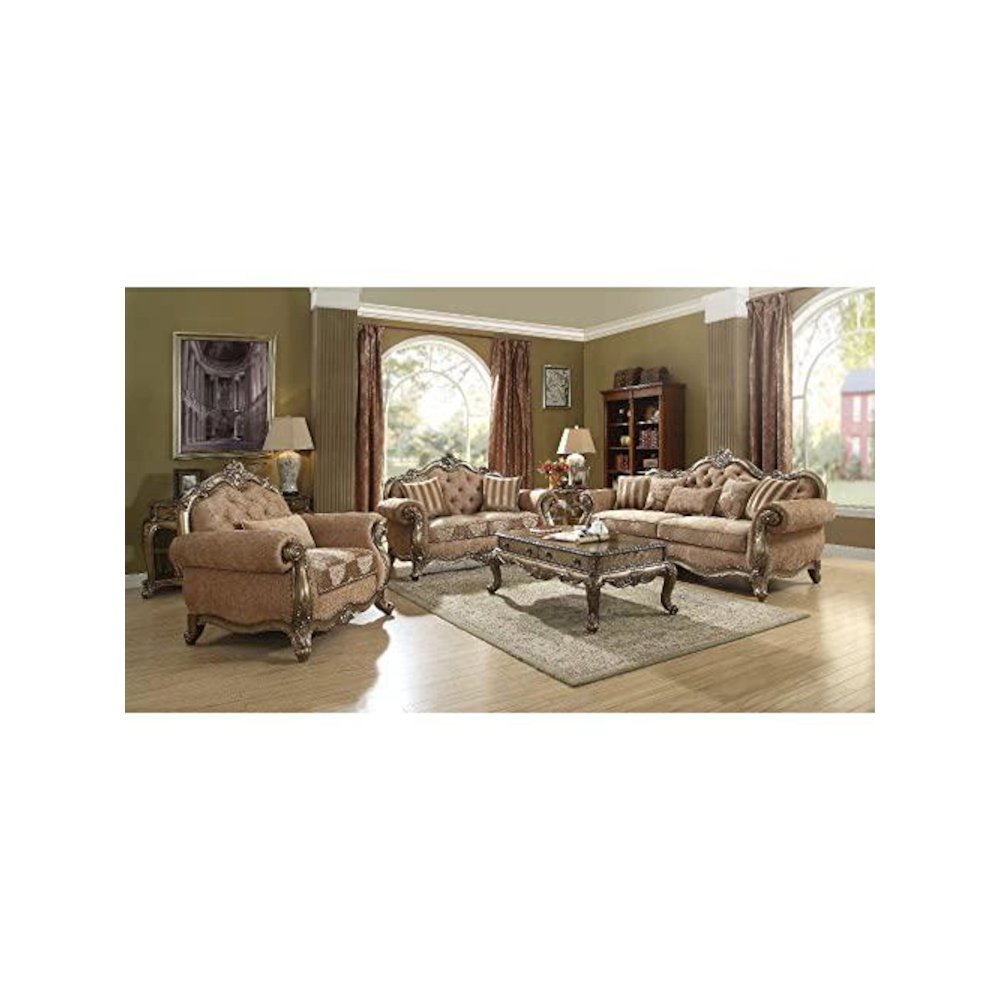 Ragenardus Loveseat w/2 Pillows, Fabric & Vintage Oak