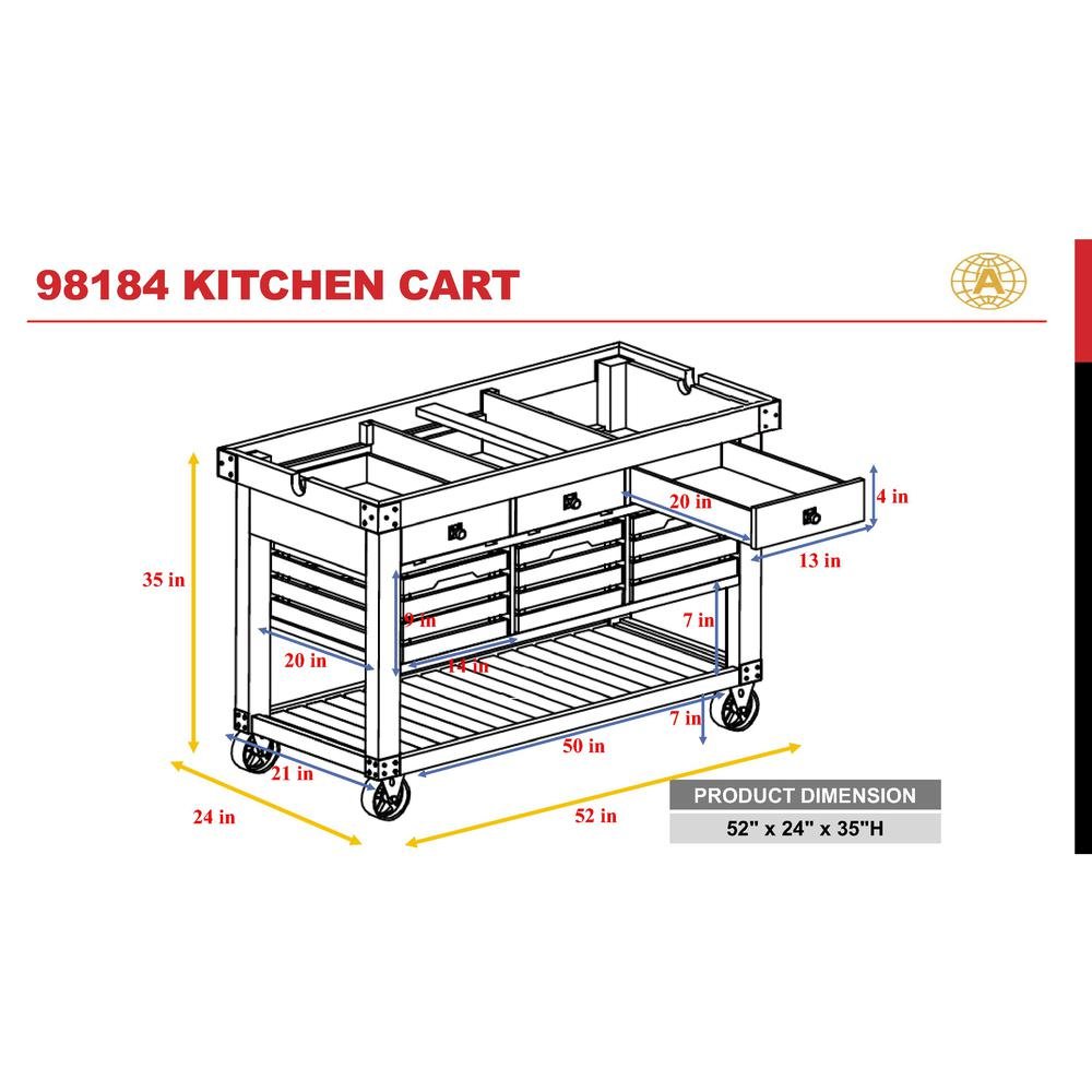 Kaif Kitchen Cart, Distressed Chestnut