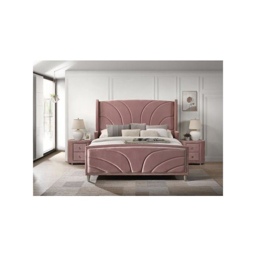 Salonia Eastern King Bed, Pink Velvet