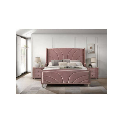 Salonia Eastern King Bed, Pink Velvet