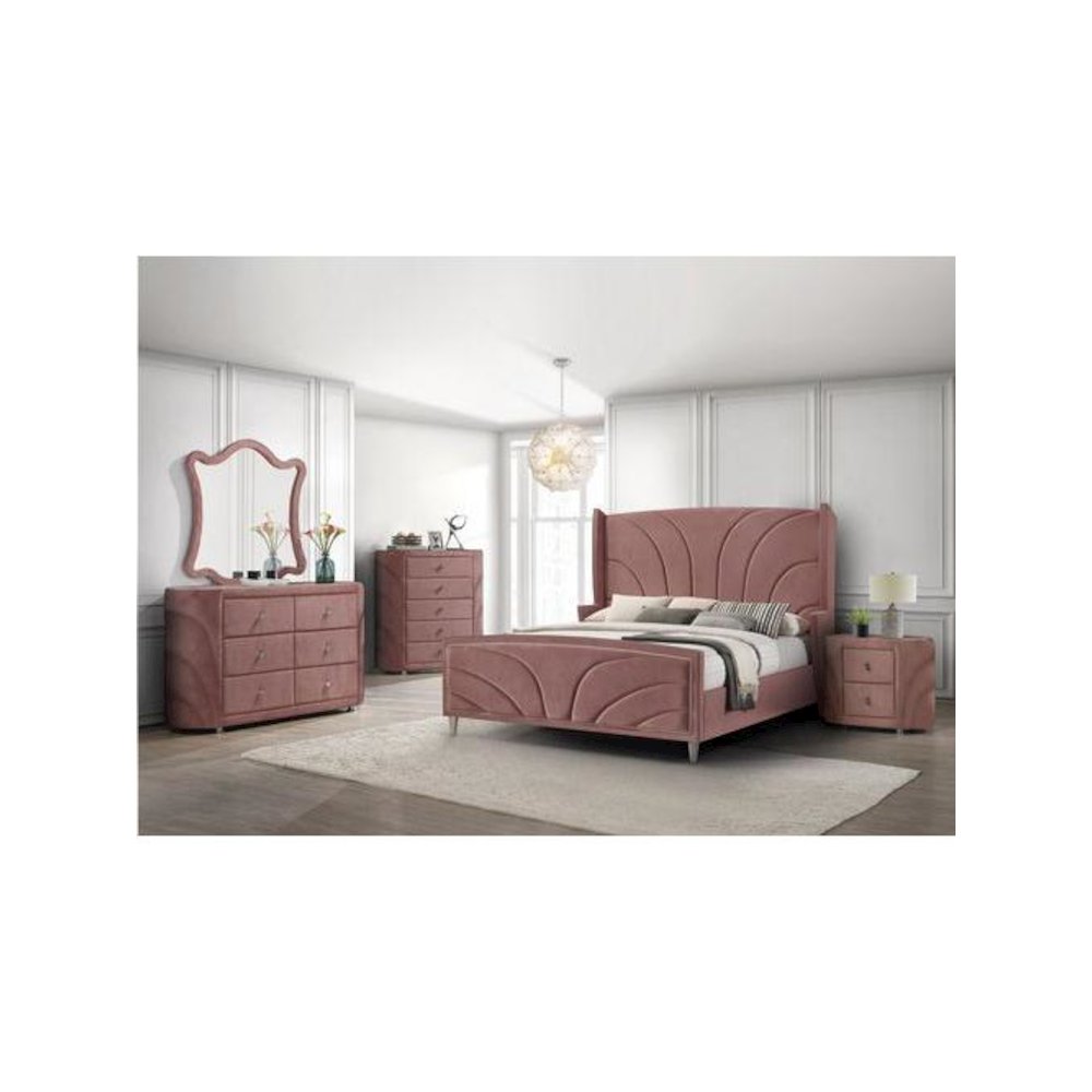 Salonia Eastern King Bed, Pink Velvet