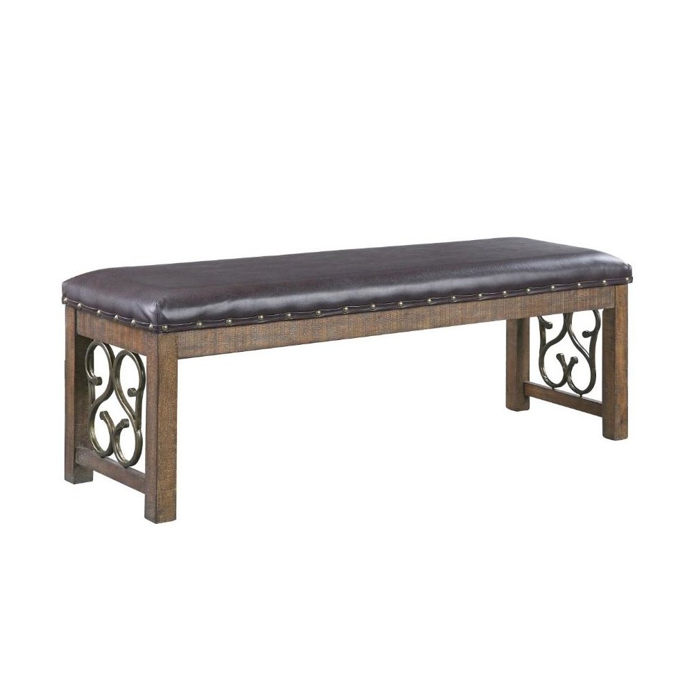 Raphaela Bench, Black Leatherette & Weathered Cherry