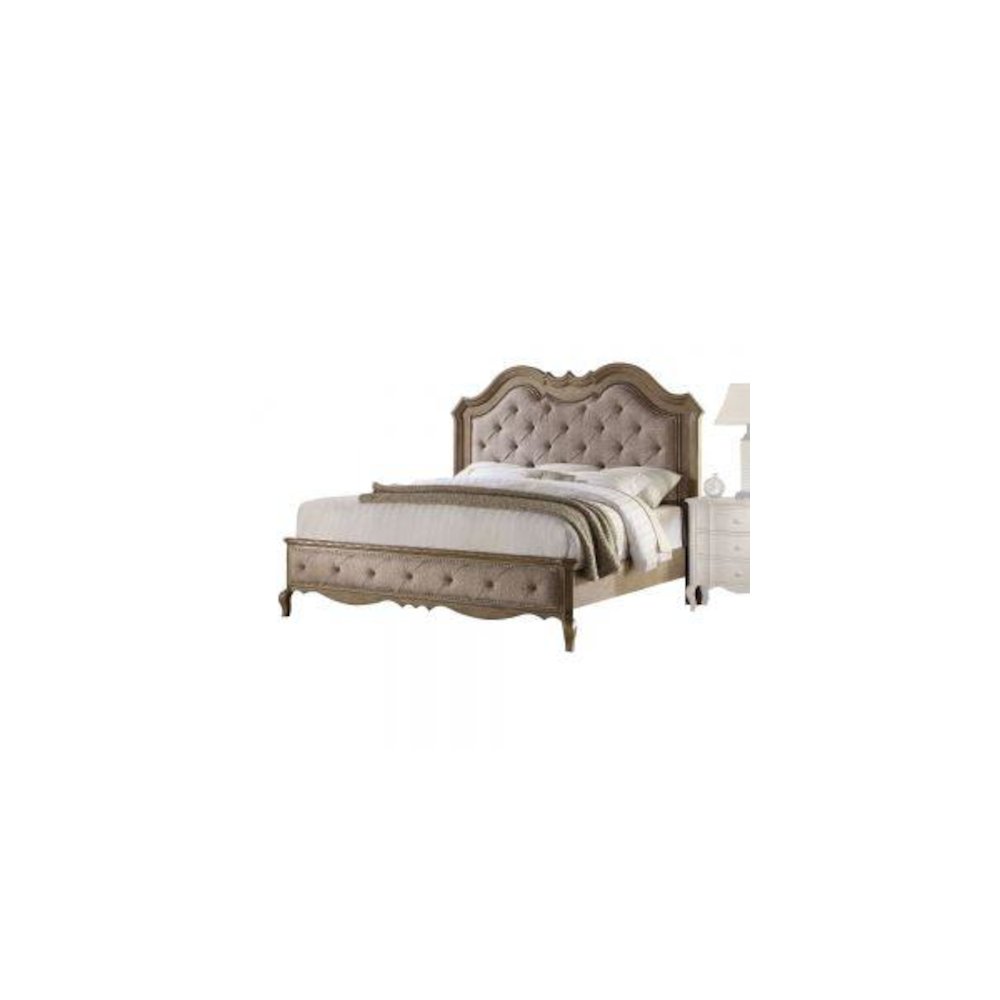 Chelmsford Eastern King Bed, Beige Fabric & Antique Taupe