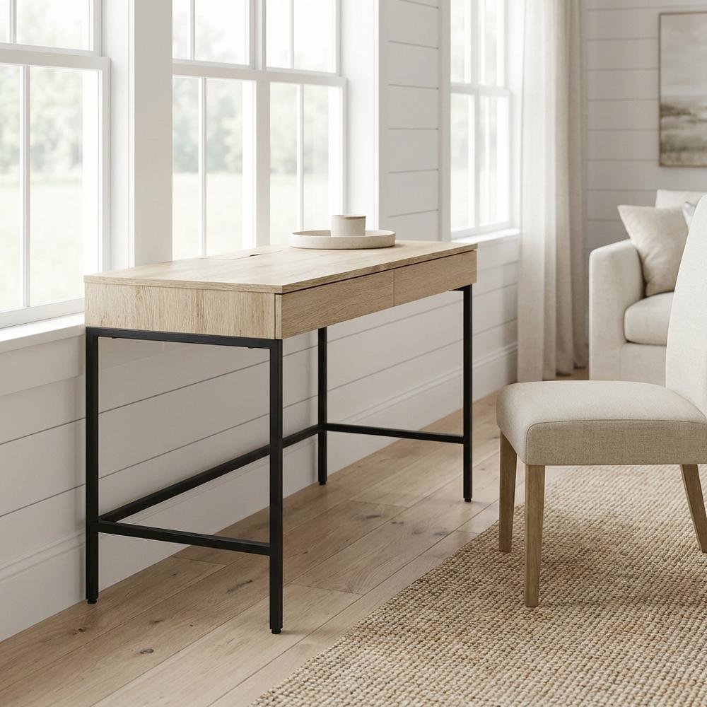 Black And Multi Office Desk With Metal Tube Frame And Laminate Surface