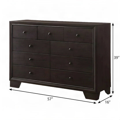 Wood Veneer 9-Drawer Dresser, Wide Chest of Drawers for Bedroom, Espresso