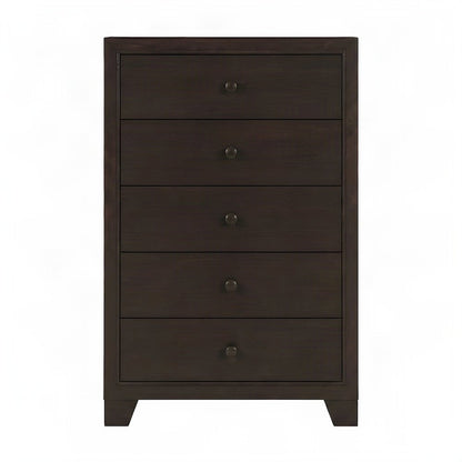 Wood Veneer 5-Drawer Tall Dresser, Transitional Chest of Drawers, Espresso