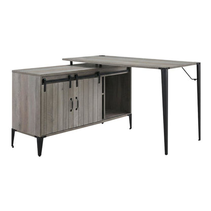 Industrial Gray Oak And Black Finish Writing Desk With Modern Design