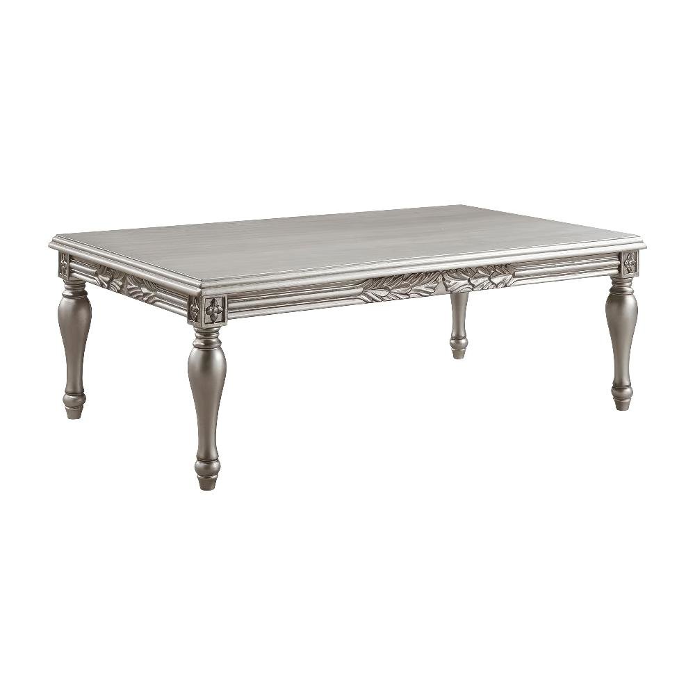 Silver Rectangular Coffee Table with Premium Finish Wood Composite Surface