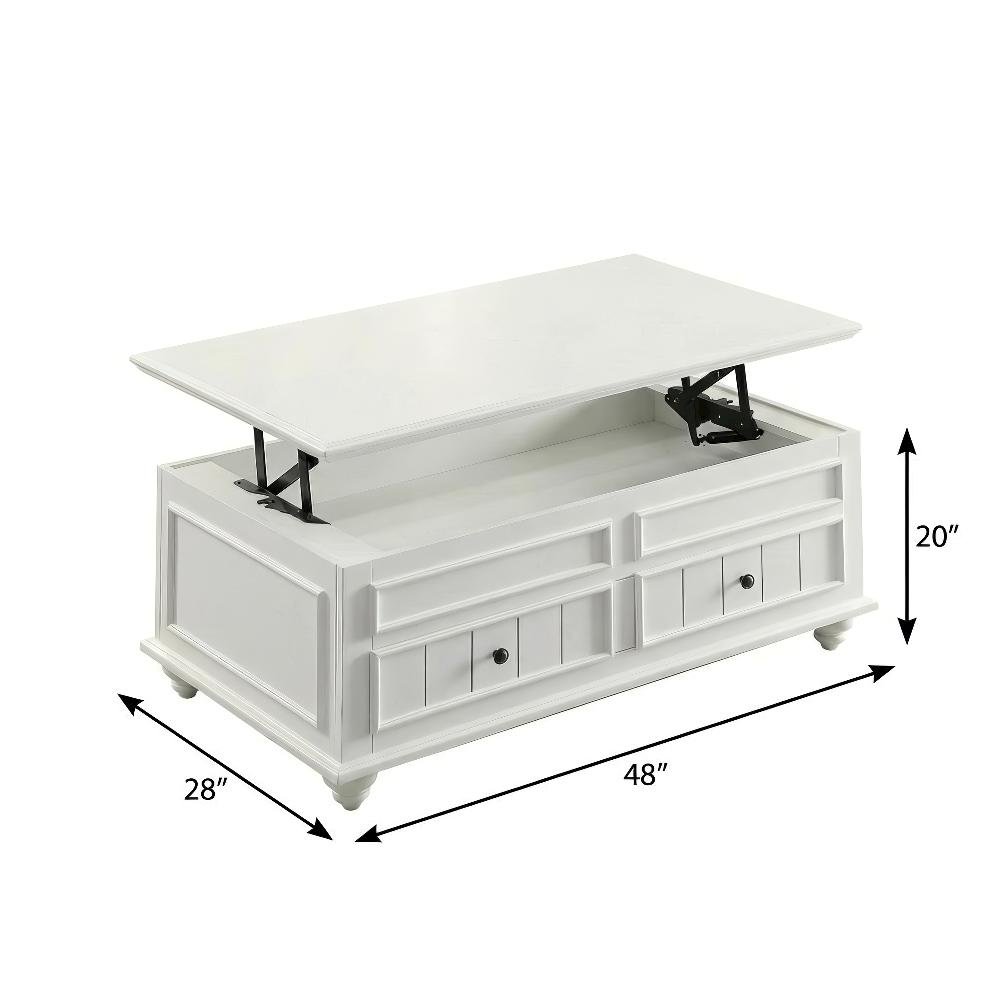 White Washed Coffee Table with Lift Top Wood Veneer Melamine Surface 48-Inch