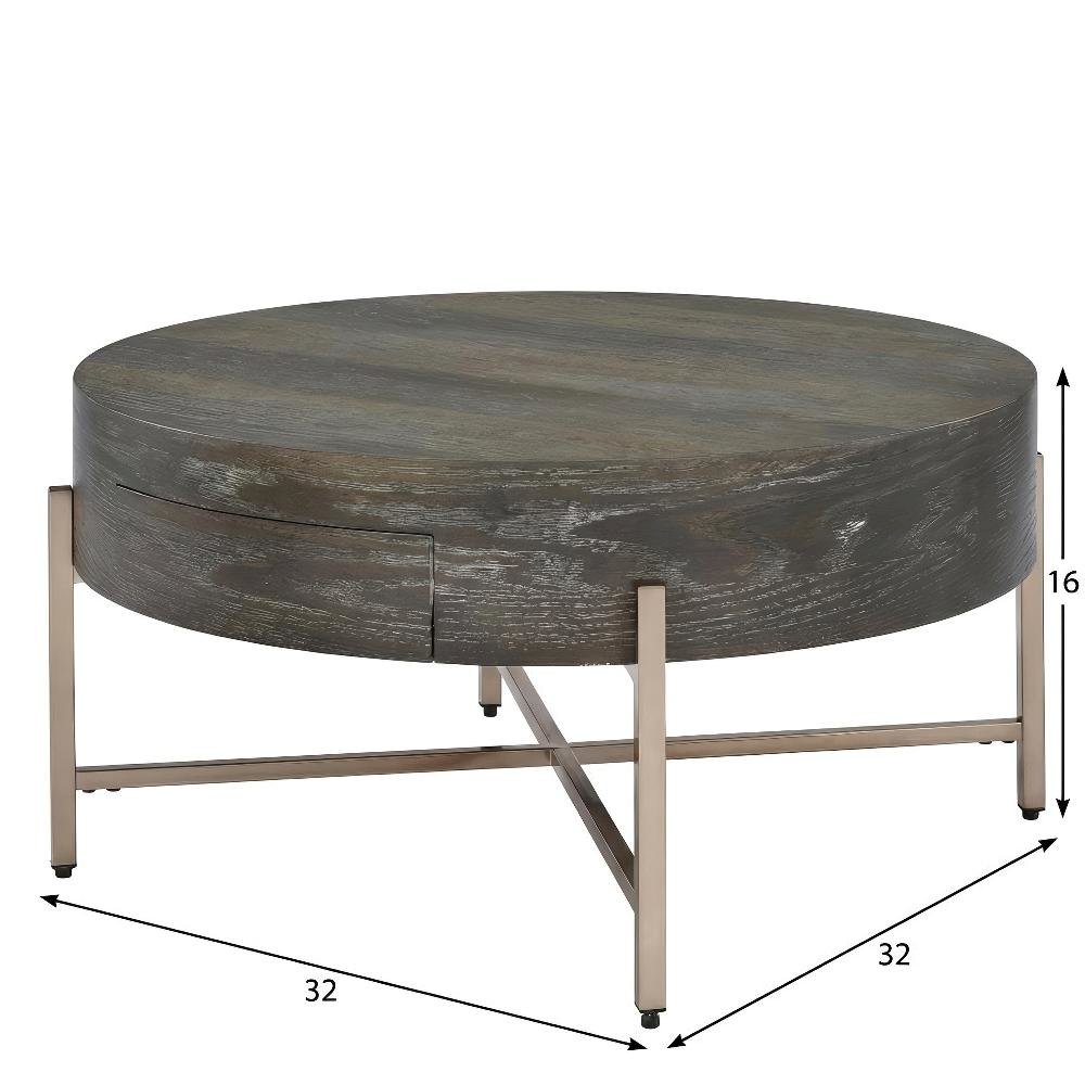Dark Oak and Champagne Coffee Table with Metal Frame and Wood Veneer Surface