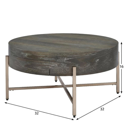 Dark Oak and Champagne Coffee Table with Metal Frame and Wood Veneer Surface